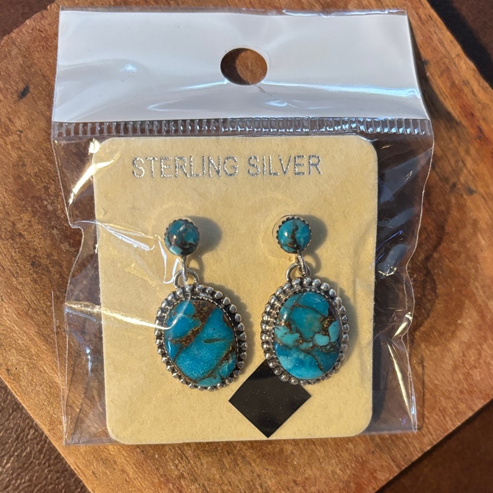 Turquoise and Silver Oval Earrings